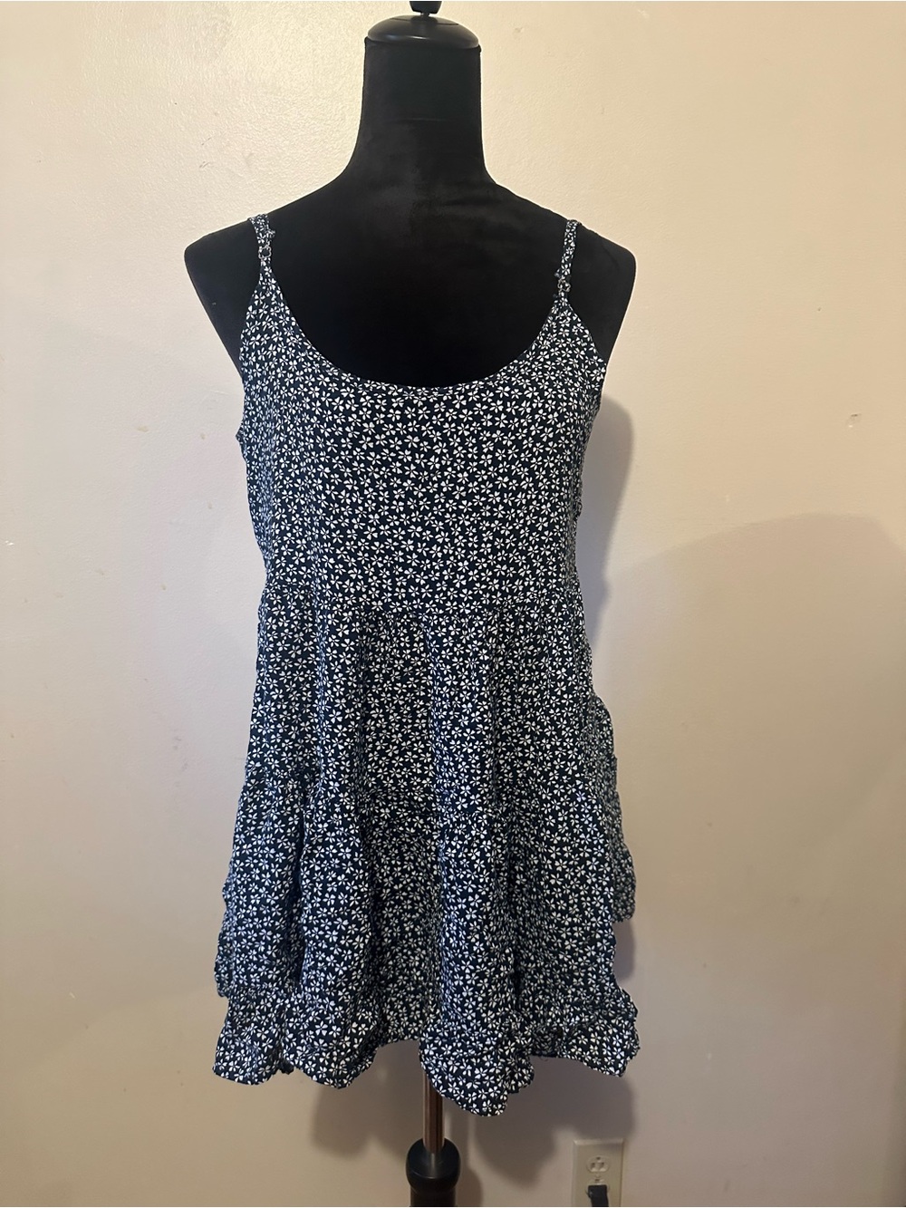 Brandy Melville Black & White Floral Tiered Open Back Mini Sundress